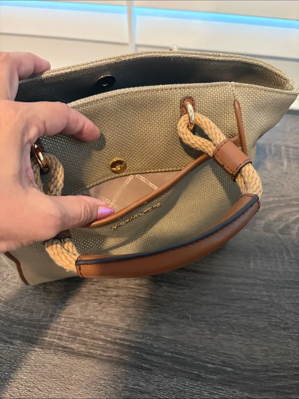 Michael Kors Tan Canvas Tote with Braided Rope Handles